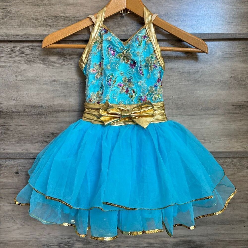 Weissman 9687 SC Blue Tutu Gold Metallic Sequin Dance Costume Ballet Tap Jazz